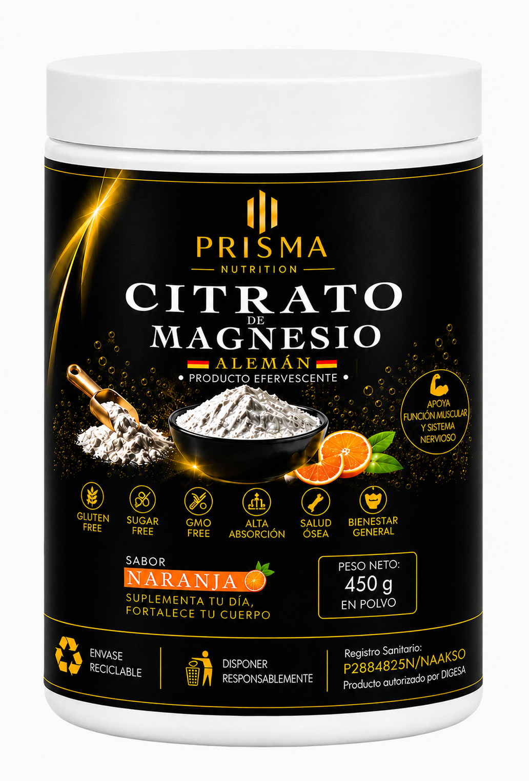 CITRATO DE MAGNESIO PRIME SABOR NARANJA 450GR - PRISMA NUTRITION